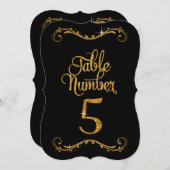 Fancy Script Glitter Tabel nummer 5 Recepties Kaart (Voorkant / Achterkant)