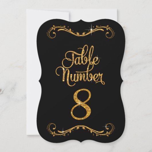 Fancy Script Glitter Tabel Nummer 8 Recepties Kaart (Voorkant)