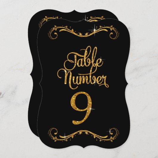 Fancy Script Glitter Tabel nummer 9 Recepties Kaart (Voorkant / Achterkant)