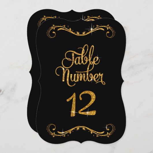 Fancy Script Glitter Table Number 12 Recepties Kaart (Voorkant / Achterkant)
