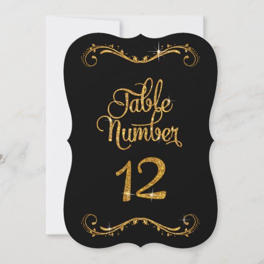 Fancy Script Glitter Table Number 12 Recepties Kaart (Voorkant)