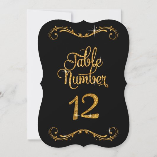 Fancy Script Glitter Table Number 12 Recepties Kaart (Achterkant)