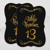 Fancy script Glitter Table Number 13 Recepties Kaart (Voorkant / Achterkant)