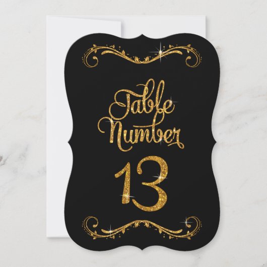 Fancy script Glitter Table Number 13 Recepties Kaart (Voorkant)