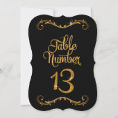 Fancy script Glitter Table Number 13 Recepties Kaart (Achterkant)