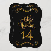 Fancy script Glitter Table Number 14 Recepties Kaart (Voorkant / Achterkant)