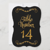 Fancy script Glitter Table Number 14 Recepties Kaart (Achterkant)