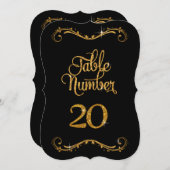 Fancy script Glitter Table Number 20 Receptions Kaart (Voorkant / Achterkant)