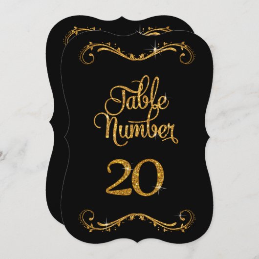 Fancy script Glitter Table Number 20 Receptions Kaart (Voorkant / Achterkant)