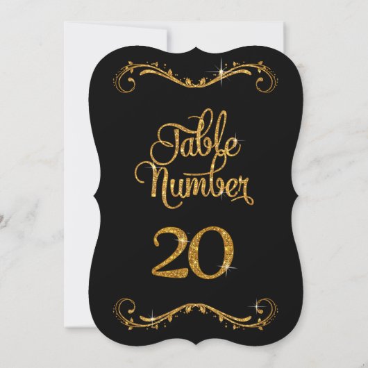 Fancy script Glitter Table Number 20 Receptions Kaart (Achterkant)