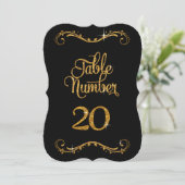 Fancy script Glitter Table Number 20 Receptions Kaart (Staand voorkant)