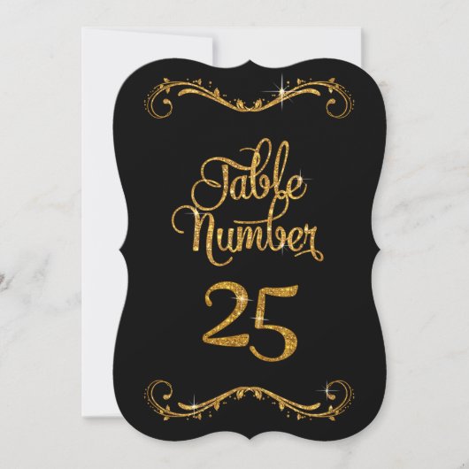 Fancy script Glitter Table Number 25 Recepties Kaart (Voorkant)