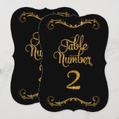 Fancy script Glitter Table Number 2 Recepties Kaart (Voorkant / Achterkant)