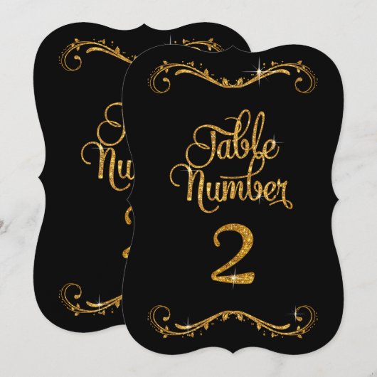Fancy script Glitter Table Number 2 Recepties Kaart (Voorkant / Achterkant)