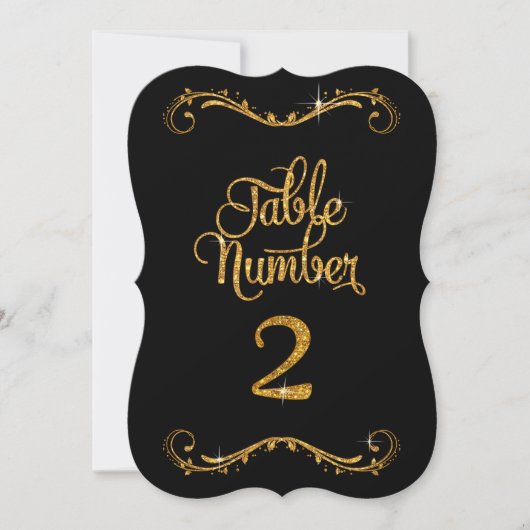 Fancy script Glitter Table Number 2 Recepties Kaart (Voorkant)