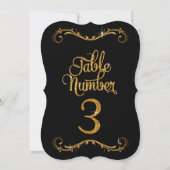 Fancy script Glitter Table Number 3 Recepties Kaart (Achterkant)