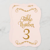Fancy script Glitter Table Number 3 Weddenschappen Kaart (Voorkant / Achterkant)