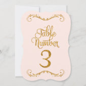 Fancy script Glitter Table Number 3 Weddenschappen Kaart (Achterkant)