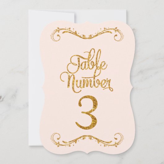 Fancy script Glitter Table Number 3 Weddenschappen Kaart (Achterkant)