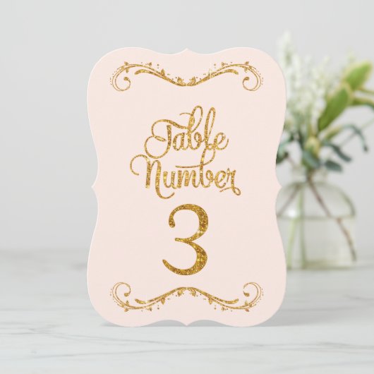 Fancy script Glitter Table Number 3 Weddenschappen Kaart (Staand voorkant)