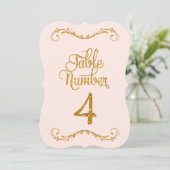 Fancy script Glitter Table Number 4 Weddenschappen Kaart (Staand voorkant)