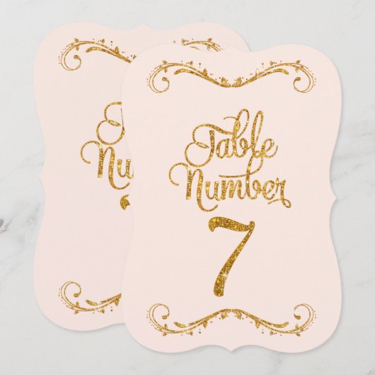 Fancy script Glitter Table Number 7 Weddenschappen Kaart (Voorkant / Achterkant)