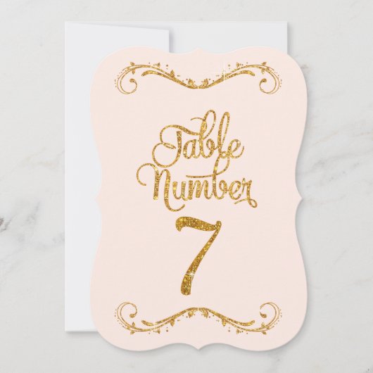 Fancy script Glitter Table Number 7 Weddenschappen Kaart (Voorkant)