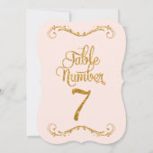 Fancy script Glitter Table Number 7 Weddenschappen Kaart (Achterkant)