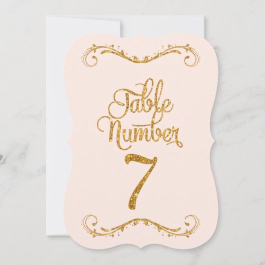 Fancy script Glitter Table Number 7 Weddenschappen Kaart (Achterkant)