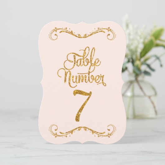 Fancy script Glitter Table Number 7 Weddenschappen Kaart (Staand voorkant)
