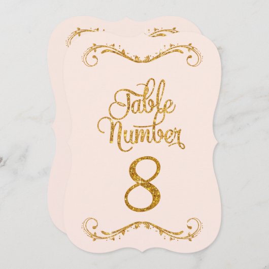 Fancy script Glitter Table Number 8 Weddenschappen Kaart (Voorkant / Achterkant)