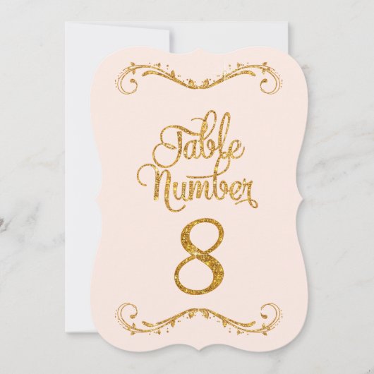 Fancy script Glitter Table Number 8 Weddenschappen Kaart (Voorkant)