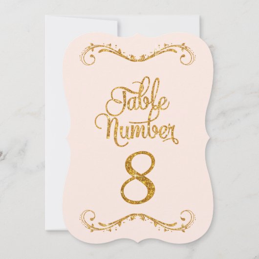Fancy script Glitter Table Number 8 Weddenschappen Kaart (Achterkant)