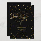 Fancy Script Gouden Confetti Trouw Save The Date (Voorkant / Achterkant)
