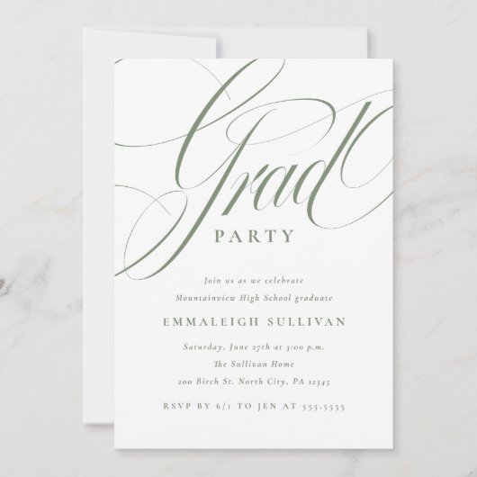 Fancy Script Groene Afstudeerfeest Kaart (Voorkant)