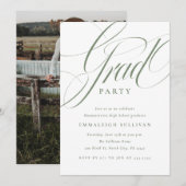 Fancy Script Groene Afstudeerfeest Kaart (Voorkant / Achterkant)