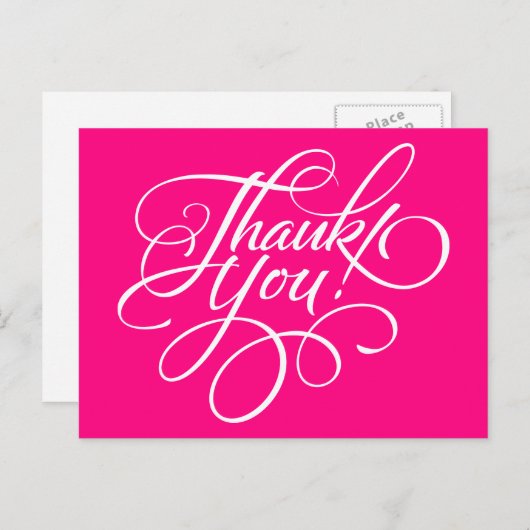Fancy Script Hot Pink Thank You Card Briefkaart (Voorkant / Achterkant)