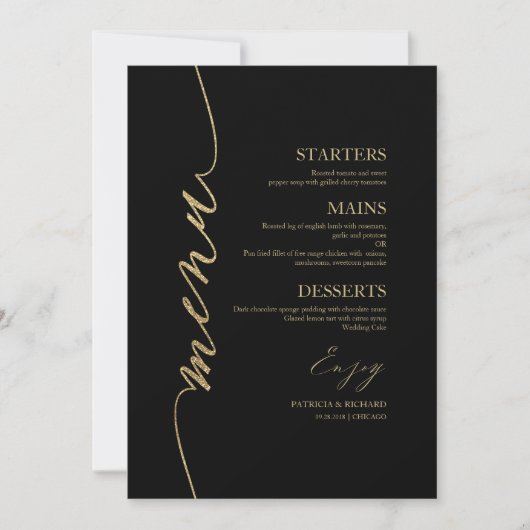 Fancy Script Huwelijksmenu kaart voor bord (Voorkant)