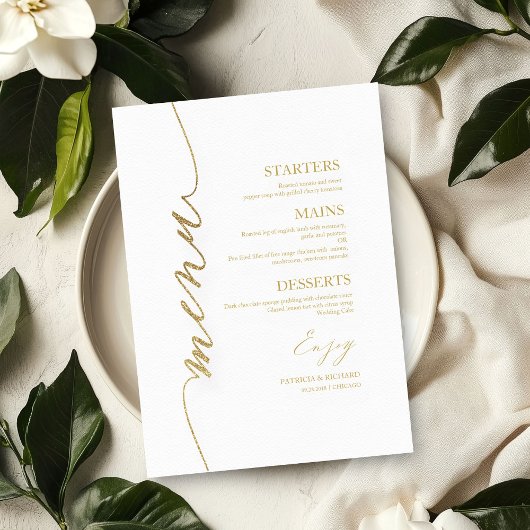 Fancy Script Huwelijksmenu kaart voor bord