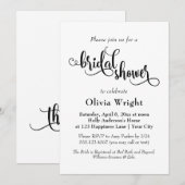Fancy Script Letters Zwart-Wit Bruiloftsfeest Kaart (Voorkant / Achterkant)