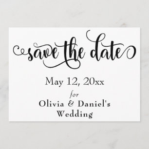 Fancy Script Letters Zwart & Wit Sla de datum op Save The Date