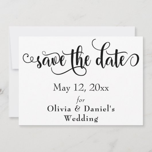 Fancy Script Letters Zwart & Wit Sla de datum op Save The Date (Voorkant)