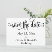 Fancy Script Letters Zwart & Wit Sla de datum op Save The Date (Staand voorkant)