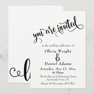 Fancy Script Letters Zwart & Wit Trouwen Kaart