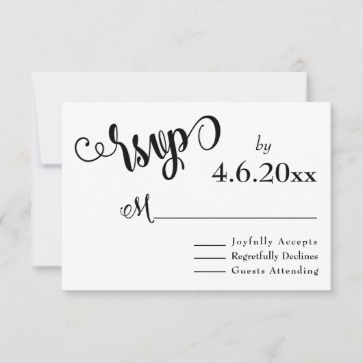 Fancy Script Letters Zwart & Witte Trouw RSVP Kaartje (Voorkant)