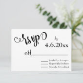 Fancy Script Letters Zwart & Witte Trouw RSVP Kaartje (Staand voorkant)