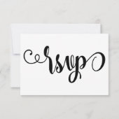 Fancy Script Letters Zwart & Witte Trouw RSVP Kaartje (Achterkant)