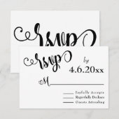 Fancy Script Letters Zwart & Witte Trouw RSVP Kaartje (Voorkant / Achterkant)