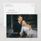 Fancy Script Liefde is Geduldig Uitstel van de Bru Aankondigingskaart (Voorkant / Achterkant)