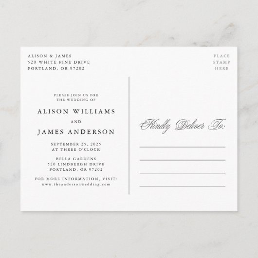 Fancy Script Love is Patient Wedding Postponement Aankondigingskaart (Achterkant)